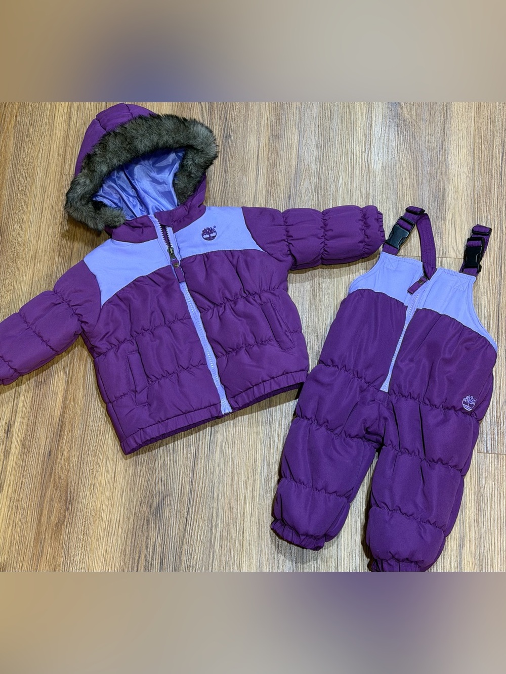 Timberland Purple Kids 12M Snow Jacket with Bib Overalls